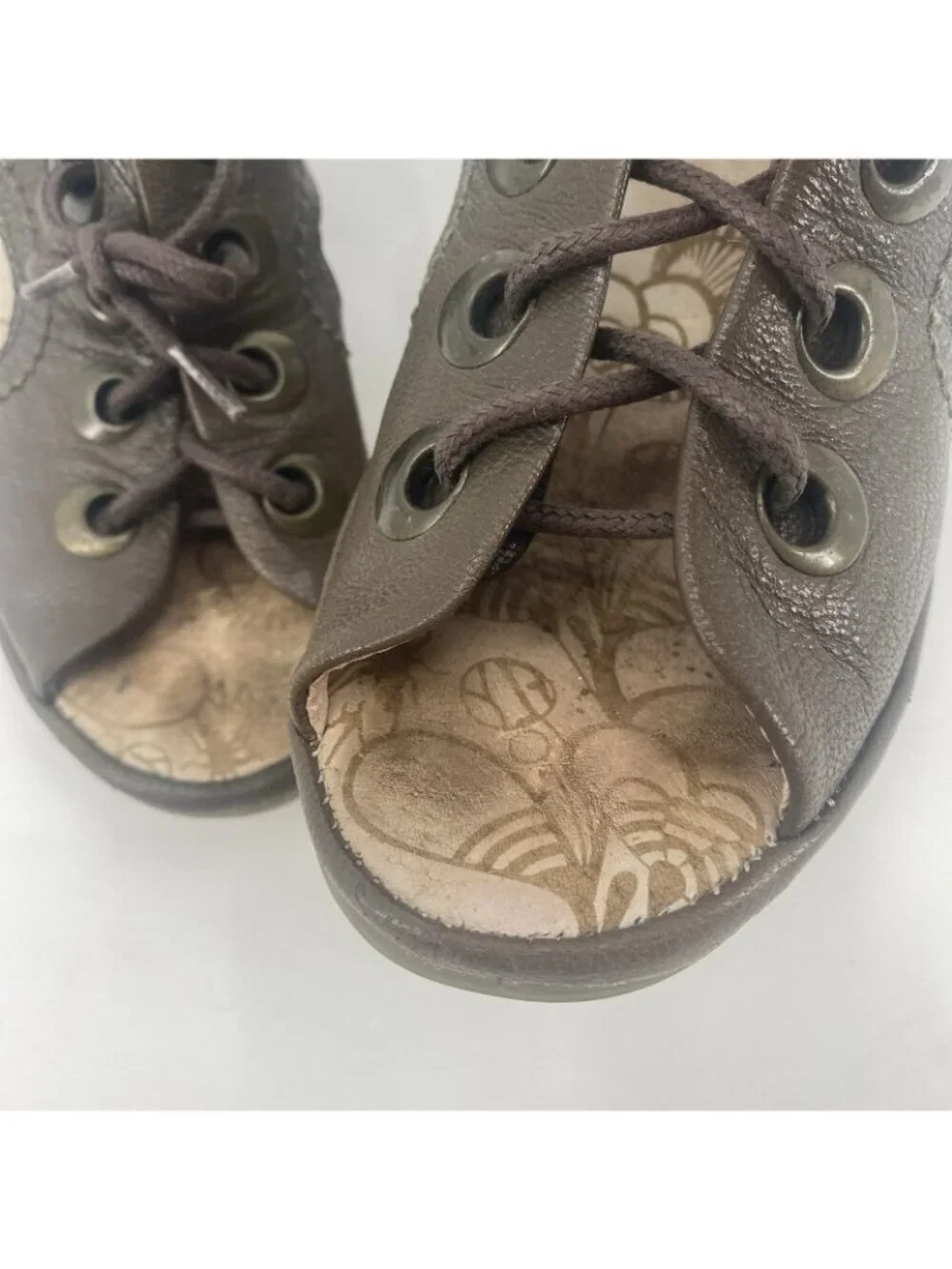 Fly London Women's Yifa Green Lace Up Wedge Sandal Size 36 US 5/5.5